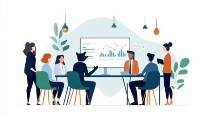 Engaging business meeting a collaborative session analyzing data trends with team members presenting insights on growth strategies