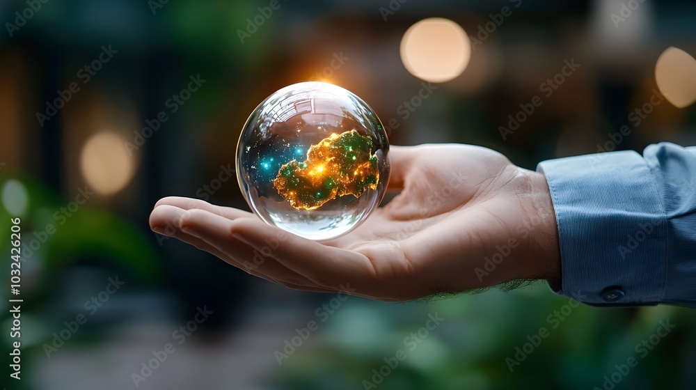 Aufkleber Hand Navigating Holographic 3D Globe Representing Worldwide Data Access and Information Flow  Symbolizing Technology Connectivity and the Advancement of Global Knowledge and Communication