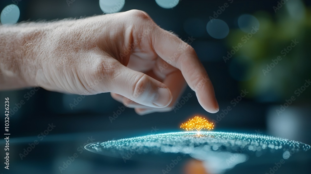 Leinwandbilder Hand navigating a holographic 3D globe symbolizing the seamless access and flow of worldwide data and information in the digital age