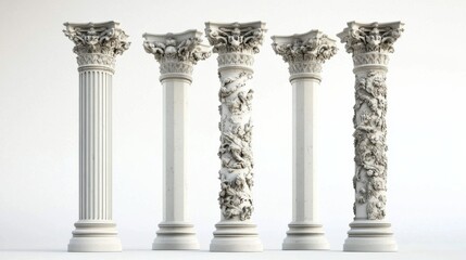 Obraz premium Set four tall white columns intricate carvings top A of antique