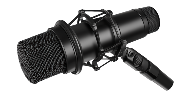 Professional Black Microphone for Recording and Broadcasting isolated on transparent background	
