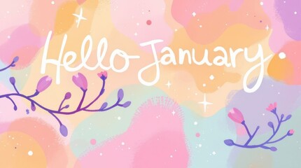 Naklejka premium Hello January Illustration – Pastel Colors, Monthly Calendar, New Year Theme