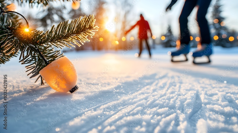 Aufkleber enchanting winter wonderland scene of an outdoor skating rink surrounded by snow covered trees and t