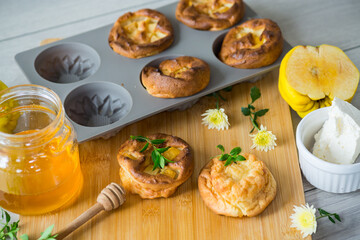 cooked cottage cheese muffins with quince and honey