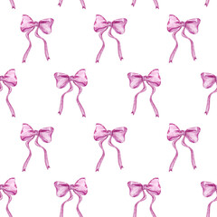 Seamless pattern with watercolor pink bows