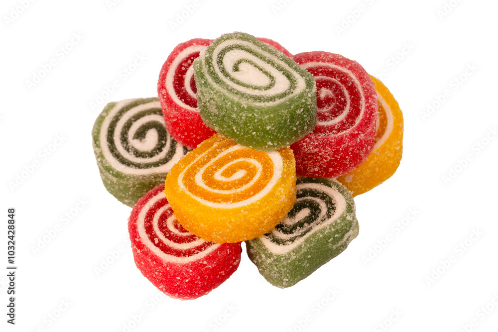 Sticker Jelly sweet candy roll isolated on a white background. Marmalade candy.