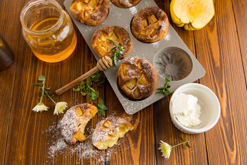 cooked cottage cheese muffins with quince and honey