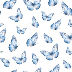 Seamless pattern with watercolor blue butterfly © SvetaArt
