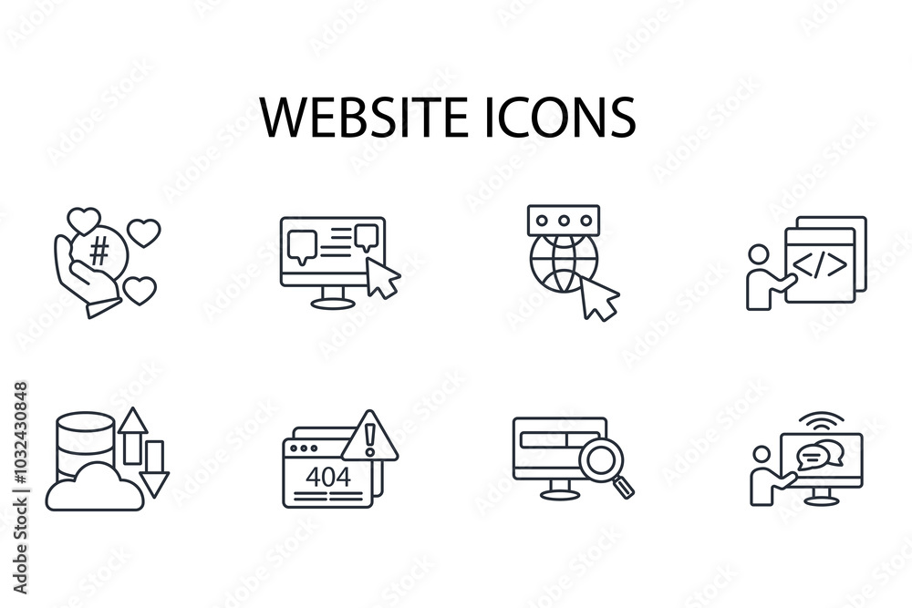 Poster website icon set.vector.editable stroke.linear style sign for use web design,logo.symbol illustratio