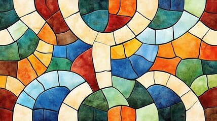 Obraz premium Mosaic of endless loops and shapes, inspired by Roman architecture, with rich earthy tones and cracked textures, vintage, watercolor
