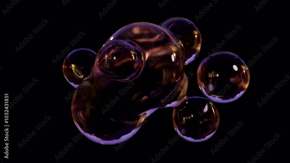 Poster a metaball animation with morphs liquid blobs. 3d abstract spectrum metaballs against a black backgr