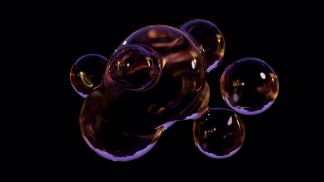 A metaball animation with morphs liquid blobs. 3D abstract spectrum metaballs against a black background. Ultra HD (4K). A seamless, looping 3D animation.