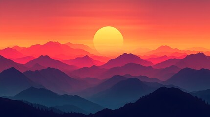 Majestic Mountainscape at Dusk:Dramatic Silhouettes of Towering Peaks Against the Fading Glow of a Sunset. A Serene and Landscape Scene.