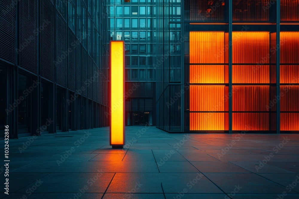 Poster illuminated column in front of a modern building