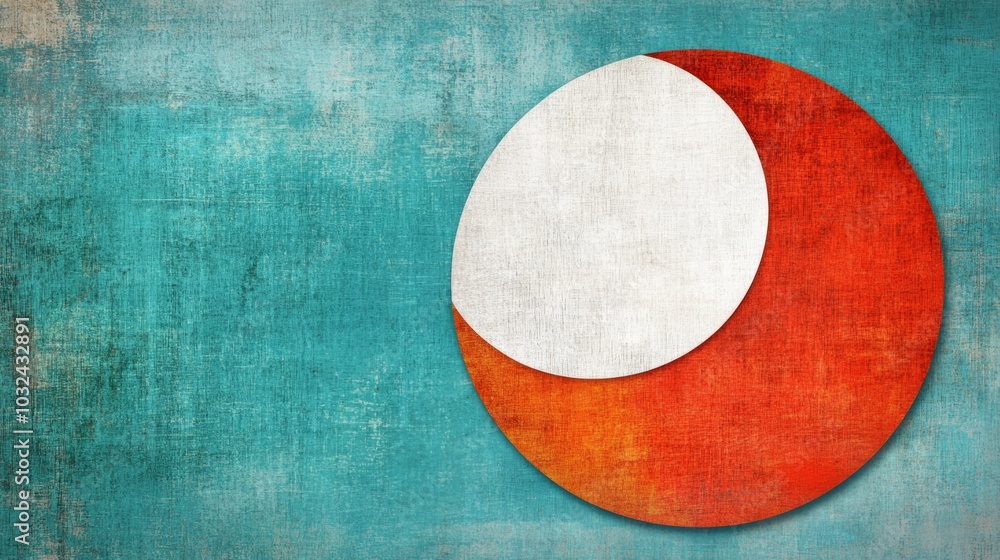Poster a vivid abstract image featuring a large circular shape divided into colors against a textured turqu