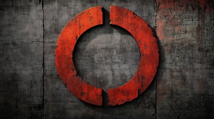 A stylized red circular shape is set against a textured, dark background, creating a striking contrast and modern visual appeal.