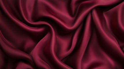 Obraz premium The luxurious, silky fabric drapes in soft, flowing curves, creating a backdrop of rich red maroon with a hint of velvet texture