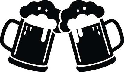 
Two Clinking Beer Mugs With Foam Silhouette Vector, Beer mug silhouette
