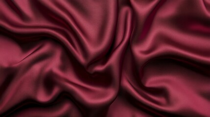 Obraz premium The luxurious, silky fabric drapes in soft, flowing curves, creating a backdrop of rich red maroon with a hint of velvet texture