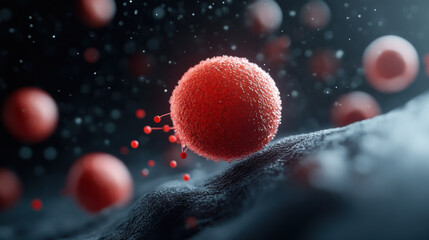 Red cells moving through dark environment, showcasing dynamic motion and energy