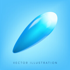 Vector 3d blue comet icon. Realistic render of shiny burning meteor or shooting star with trail flies on blue space. Cute plastic cartoon neon comet illustration.