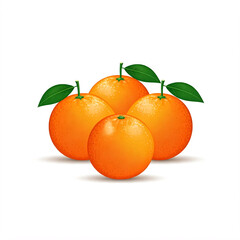 fresh oranges with green leaves on white background