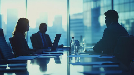 A meeting discussing transport regulations with government officials and transportation professionals in a conference room filled with documents