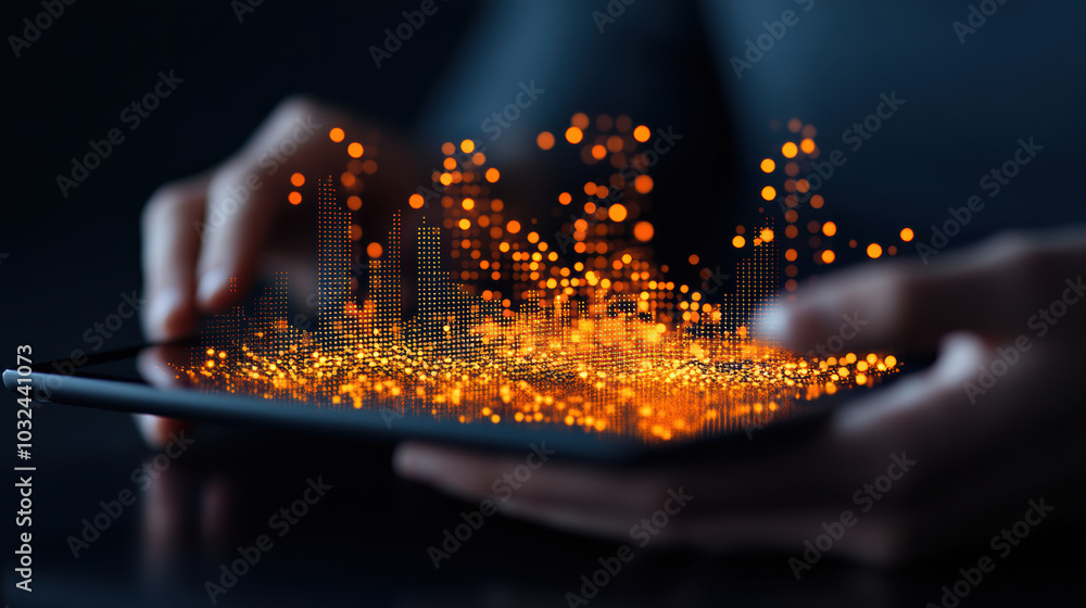 Aufkleber real time data visualization on tablet screen with glowing orange dots