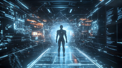 Futuristic interior and digital data concept. future research lab for new technology