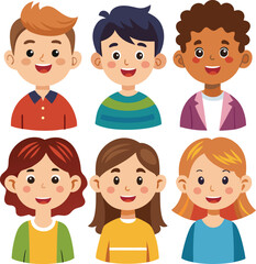 Children Faces Cartoon Vector Set.Happy Kids Illustration