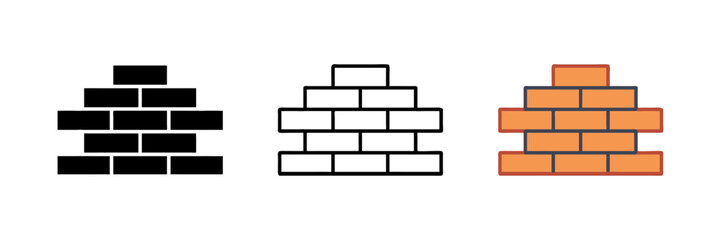 Brick vector flat icons featuring isolated brick and construction blocks. Simple and clean design, perfect for construction-related projects, architecture, and building concepts