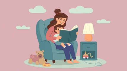 Fototapeta premium Mother reading book to child in cozy room 