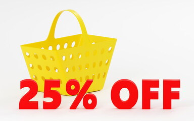 Inscription made by red 25 percent on grey podium, soft light, smooth background, 3d rendering