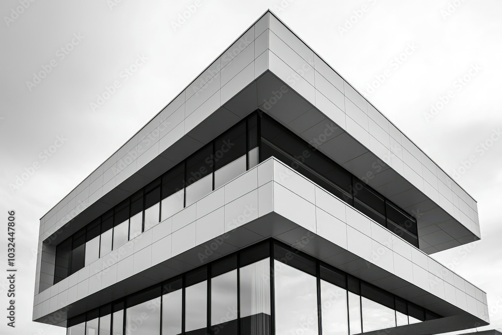 Poster modern architectural corner of a building with overlapping facades and windows