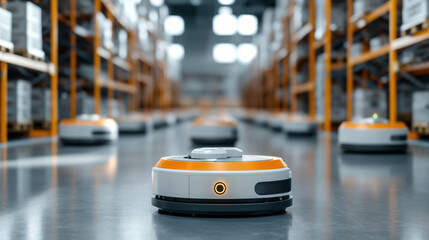 Efficient robots navigating massive distribution center, showcasing automation
