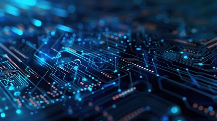 A blue circuit board with many small blue lines