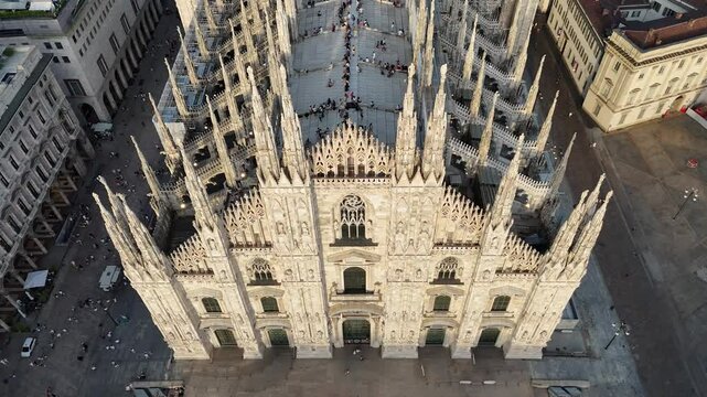 Aerial view of the facade of Milan Cathedral (Duomo di Milano), Italy