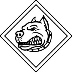 Beware of Dog Sign. Black and White Vector Icon. Humorous Warning Sign, Sticker. Dog Angrily Growls. Animal in the House