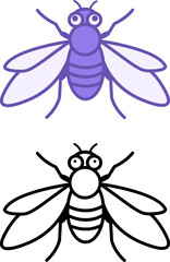 Fly Icons. Insect Vector Illustration. Cartoon Fly with Big Eyes and Wings