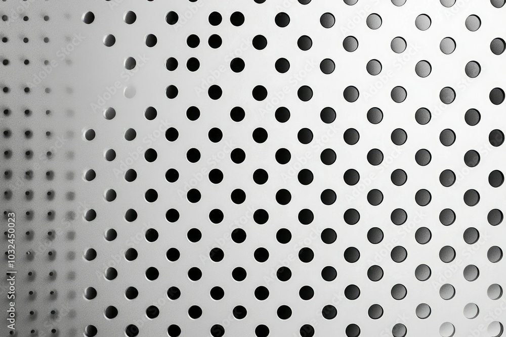 Poster a close-up of a perforated metal sheet with a regular pattern of round holes