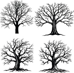 Dead Tree Silhouette Vector Set Barren Trees Icons