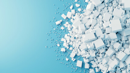 Fototapeta premium dynamic arrangement of white cubes scattered on blue background creates sense of movement and