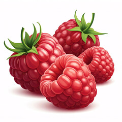 fresh red raspberries isolated on white background