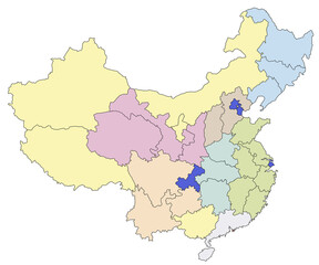 Obraz premium China administrative divisions map, colorful China map and provinces, East Asia, CN, people's republic of China, PRC, mainland