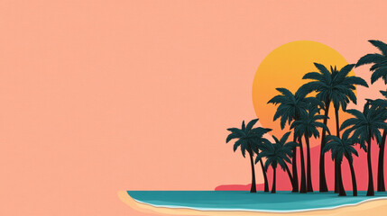 Fototapeta premium Tropical beach scene with palm trees and vibrant sunset