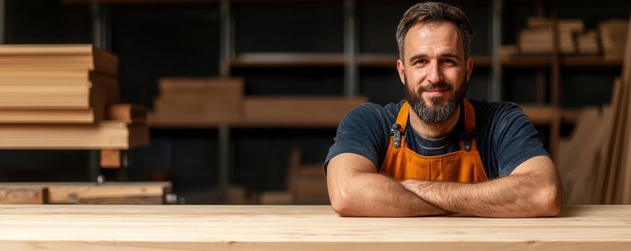 Carpenter working on a wooden table, smoothing the surface with sandpaper, carpenter, table making