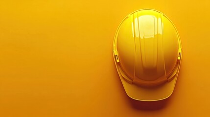 A bright yellow hard hat against a warm orange background, symbolizing safety and construction in a clean, minimalist style