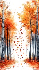 Serene Autumn Forest in Watercolor Style