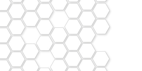 Abstract white background with hexagon and hexagonal background. Luxury white pattern with hexagons. abstract 3d hexagonal background with shadow. 3D futuristic abstract honeycomb mosaic background.