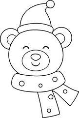 Cute christmas polar bear head outline vector  